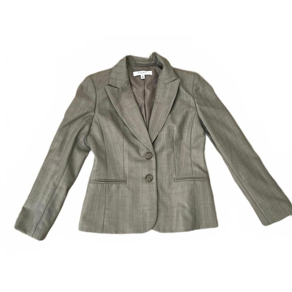 Nine West, 6, Gray, Long Sleeve Blazer Suit Jacket